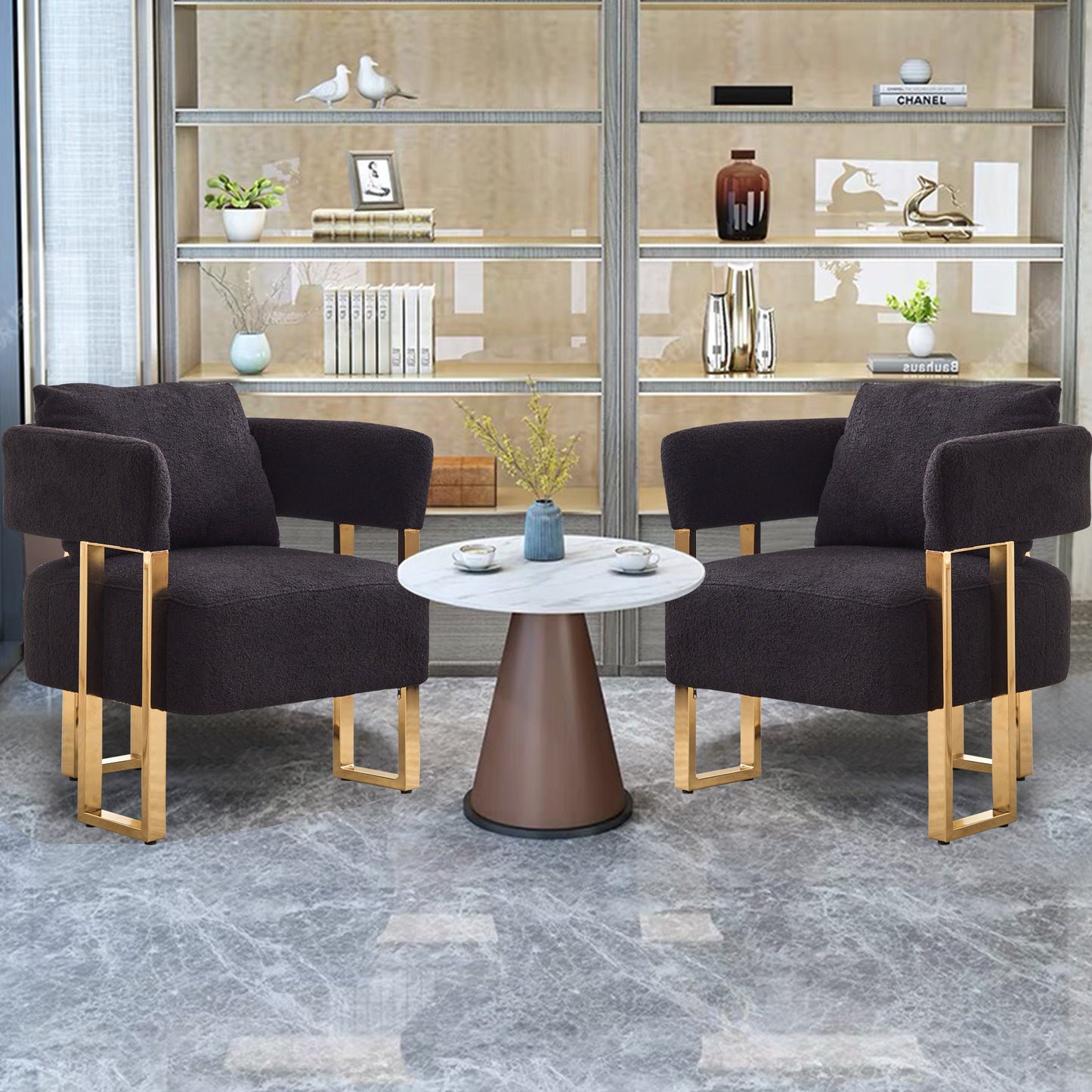Modern Decorative Chair with Gold Metal Legs - Black