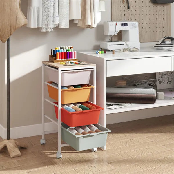 4-Drawer Rolling Storage Cart, Mobile Utility Organizer With MDF
