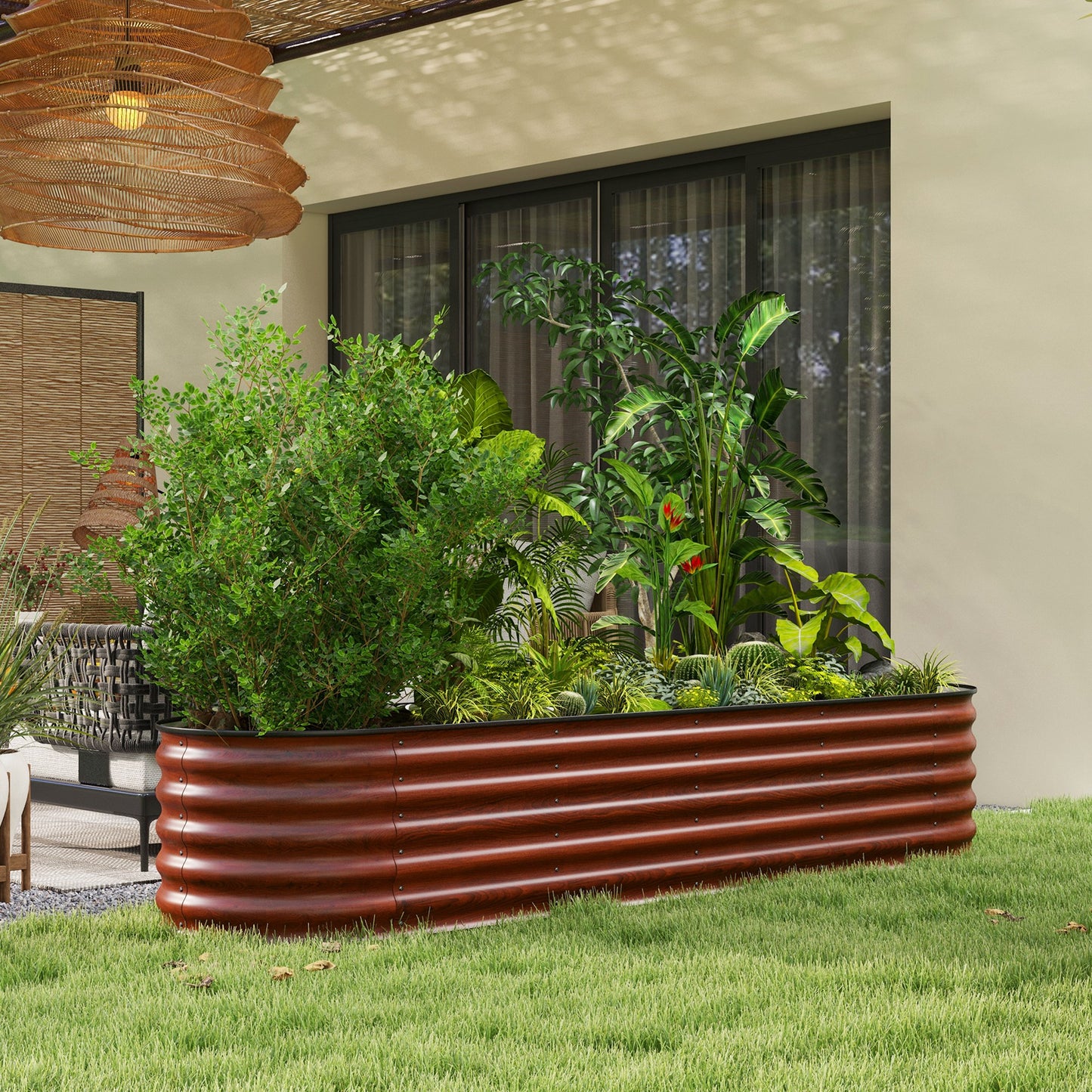 Galvanized Raised Garden Bed Kit - Weatherproof Metal Planter Box, Brown, 94.5"L x 23.5"W x 16.5"H