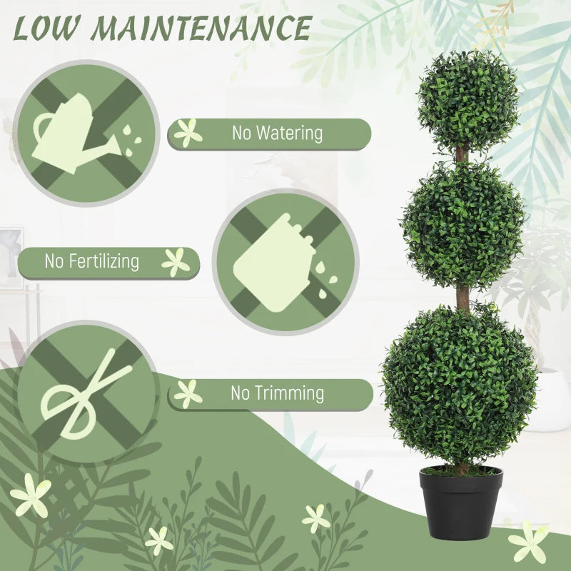 Set of 2 Artificial Boxwood Topiary Trees - UV-Protected Indoor Outdoor Faux Plants