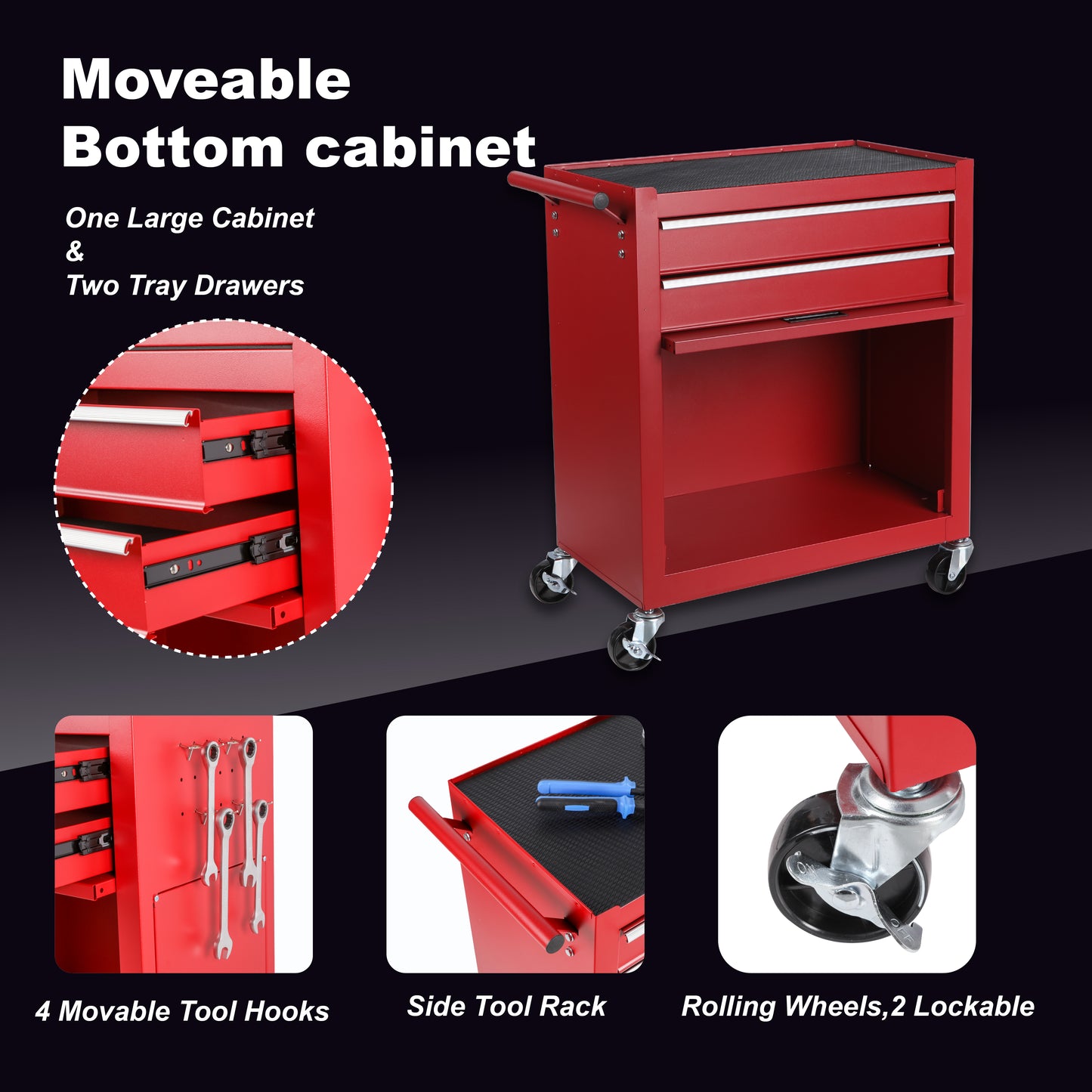 8-Drawer Rolling Tool Chest with Detachable Top Toolbox - Steel Garage Storage Cart, Lockable Wheels