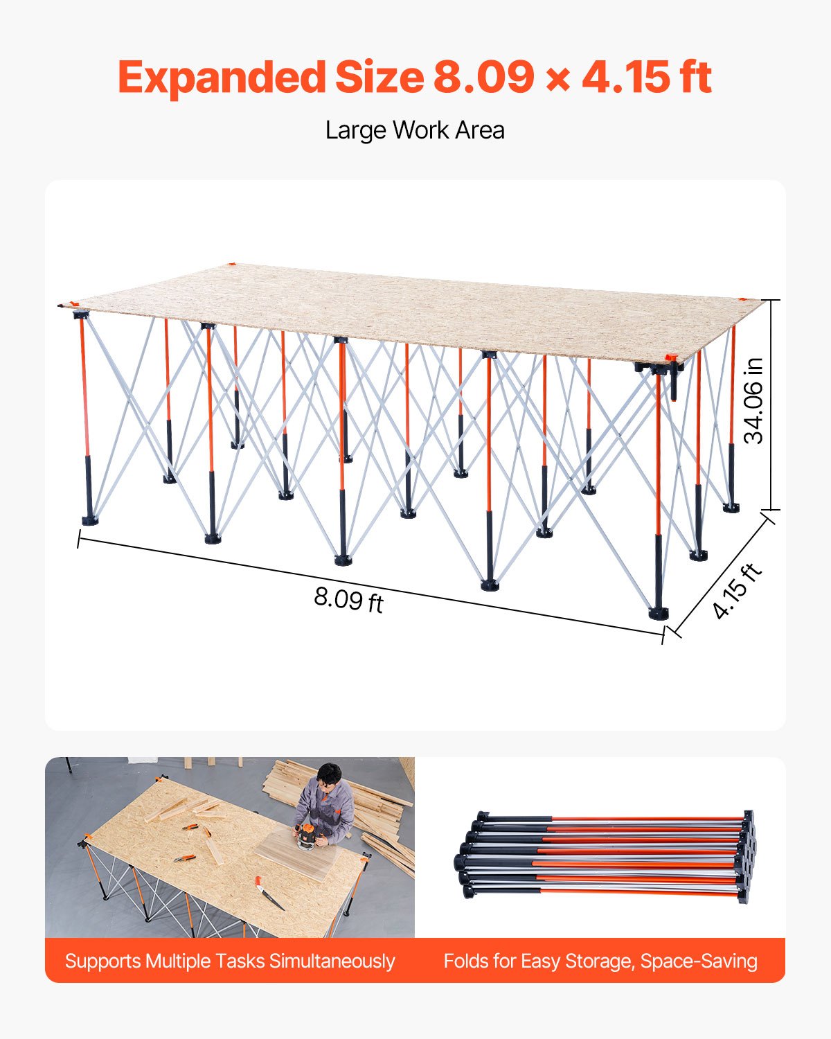 Portable Folding Workstand 8x4 ft Capacity 6000 lbs - Collapsible Aluminum Support