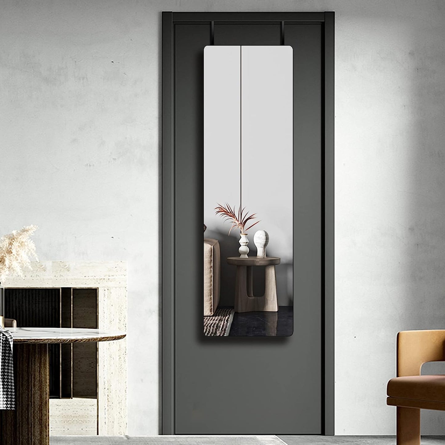 47 x 14 Inch Black Rectangular Door Mirror - Classic Design