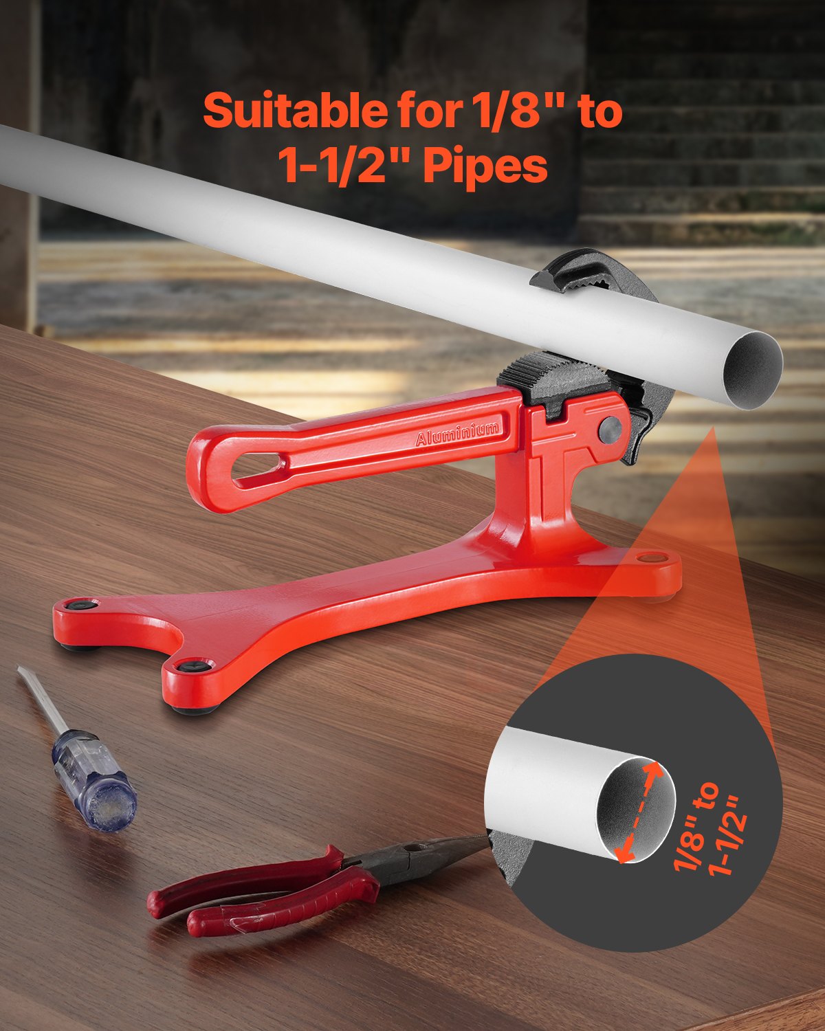 Lightweight Aluminum Pipe Vise 1/8 to 1-1/2 Capacity Portable Clamp Tool