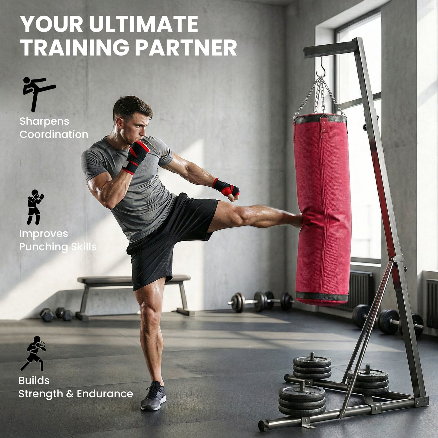 Adjustable Freestanding Punching Bag Stand with Canvas Bag - Red