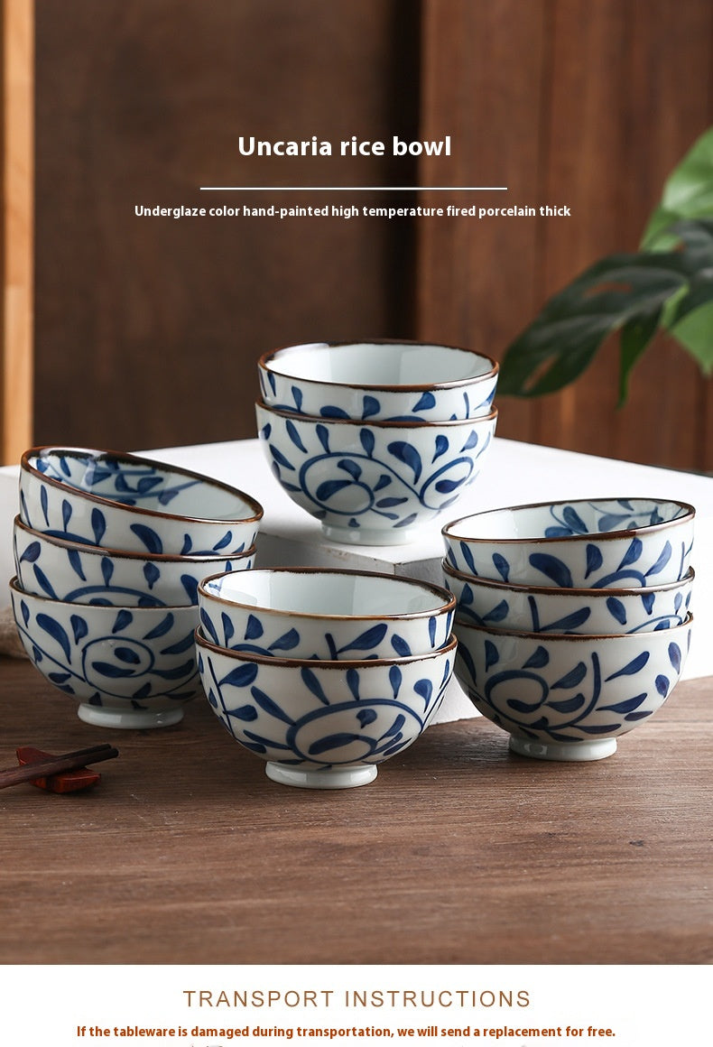 Chinese Style Ceramic Hook Rattan Tableware Set for Kitchen Dining