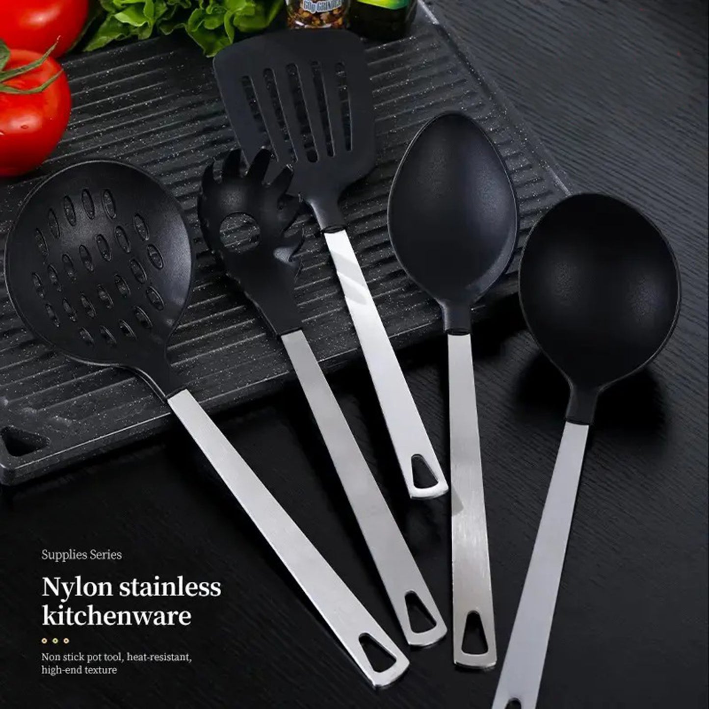 Premium 5-Piece Kitchen Utensil Set - Stainless Steel & Nylon