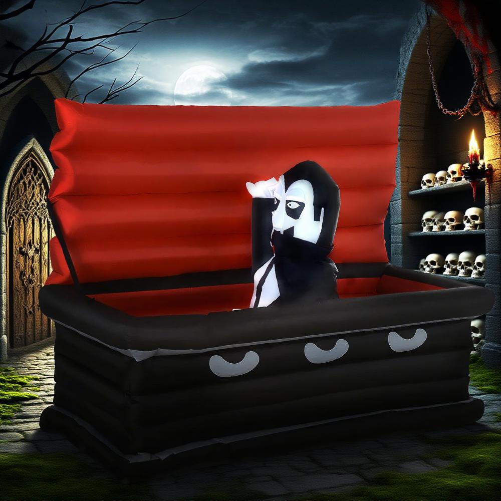 Vampire and Giant Coffin Halloween Inflatable Yard Decor - LED