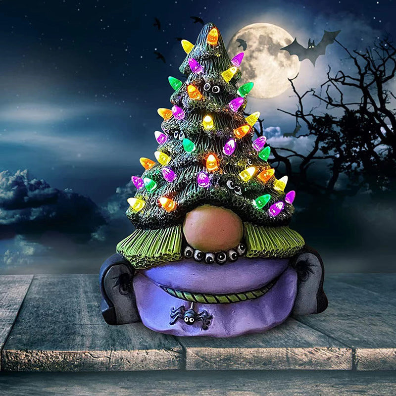 Christmas Tree Resin Ornament with Light - Decorative Holiday Sculpture