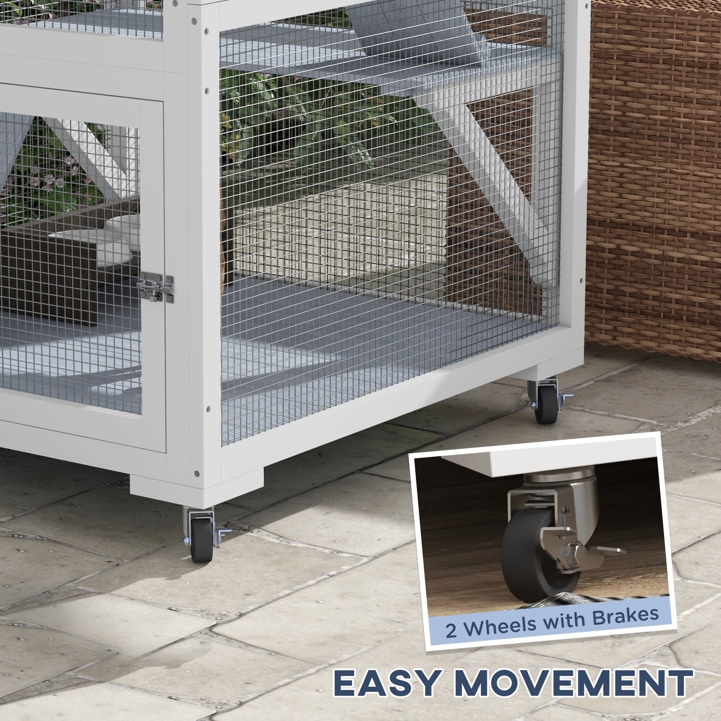 Outdoor Cat Enclosure House with Wheels, Hammock & Ramps, Gray - 970x630x335mm