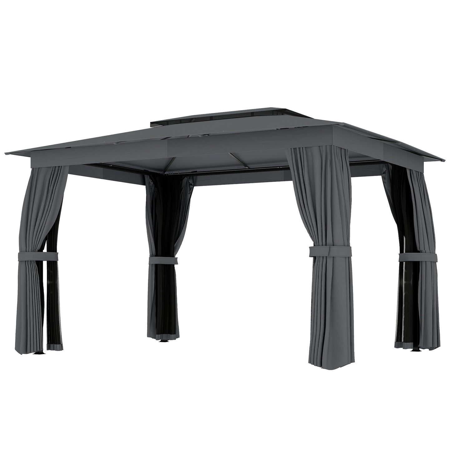 10x12 Outdoor Patio Gazebo Canopy with Curtains & Netting - Dark Gray