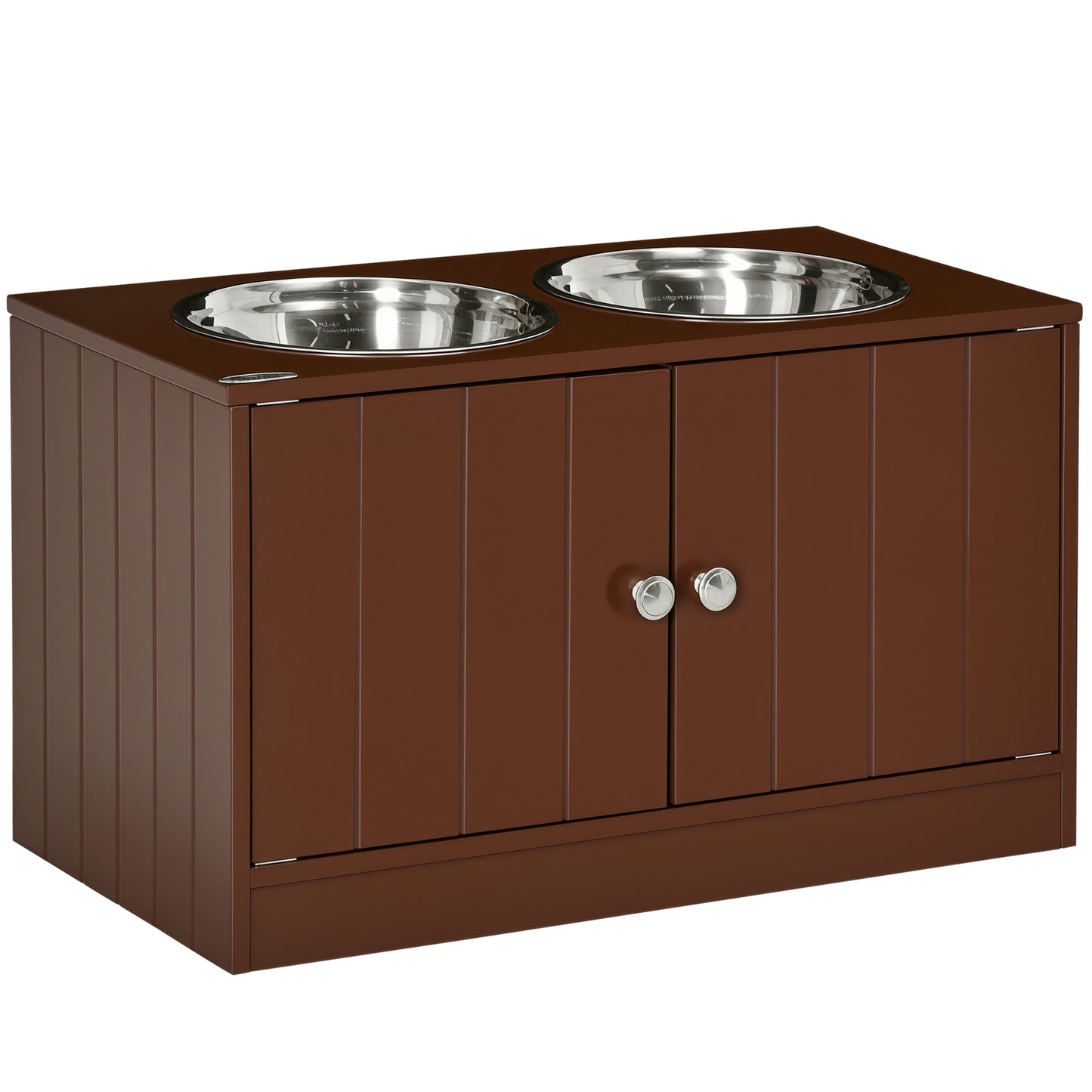 Elevated Dog Bowl Stand with Storage Cabinet - Large Pet Food Station, Brown