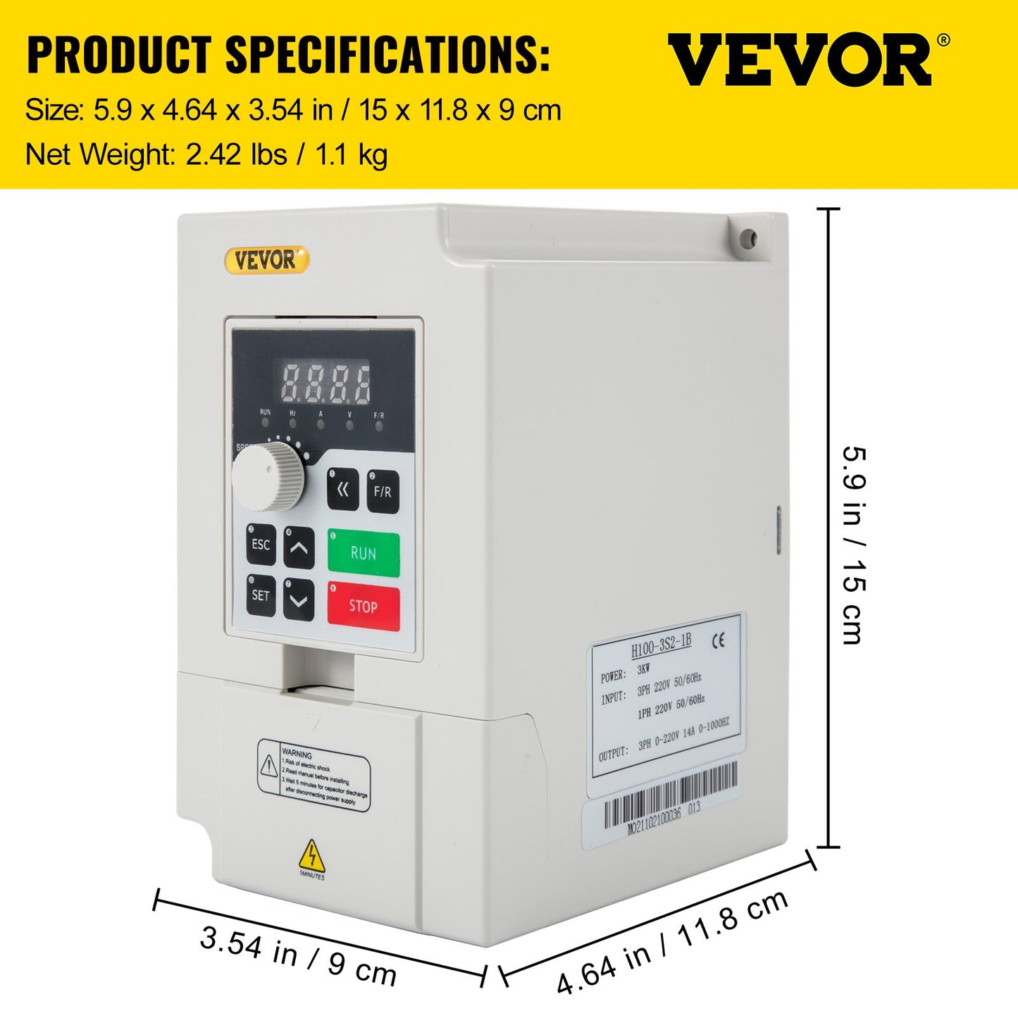 3KW Variable Frequency Drive Inverter - 220V AC, CNC Motor Control