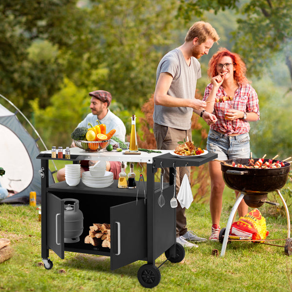 Outdoor Grill Cart with Storage and Wheels - Movable Kitchen Island for BBQ and Patio Dining