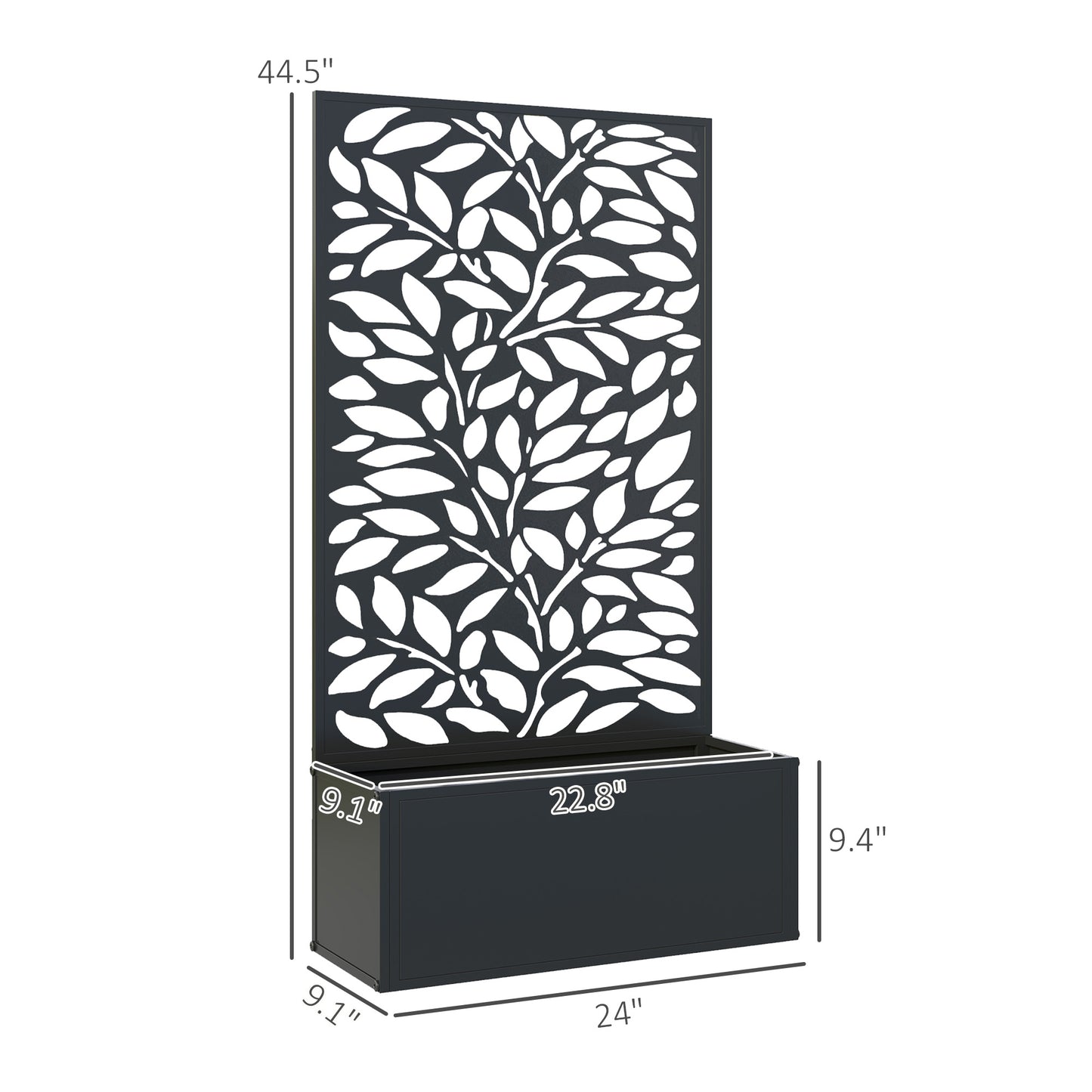 Metal Garden Bed with Trellis for Climbing Plants - Freestanding or Wall Mountable, Black, 960x680x65 mm