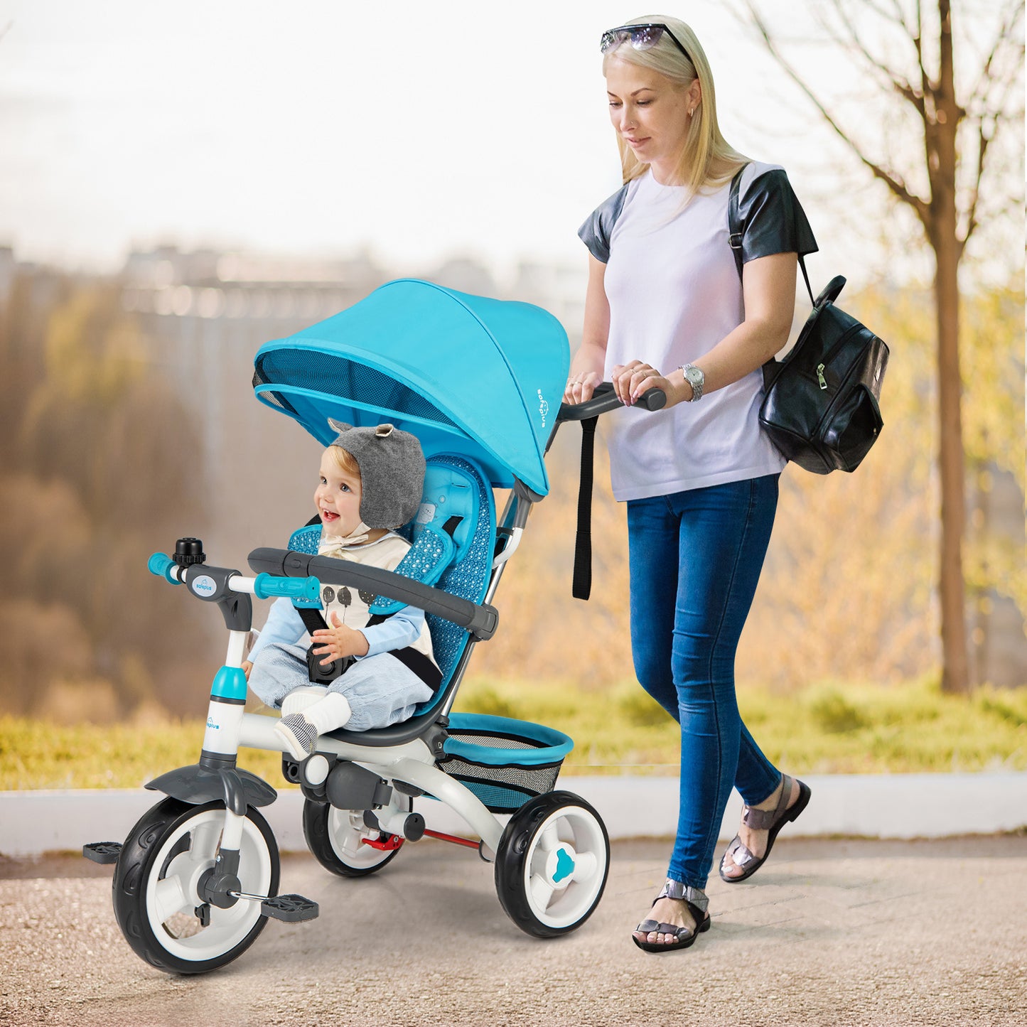 5-in-1 Detachable Baby Stroller Tricycle with Canopy - Blue