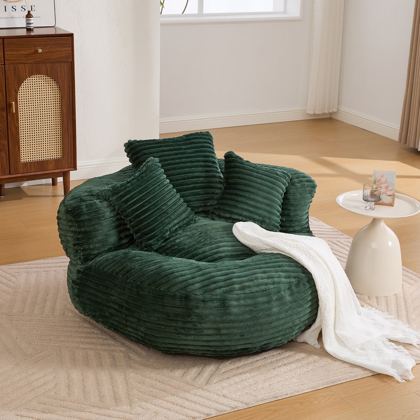 Oversized Corduroy Bean Bag Chair with 3 Pillows - Emerald