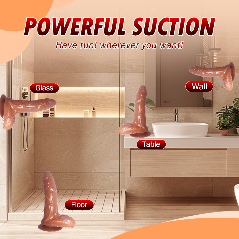 Realistic Inflatable Dildo with Suction Cup - Dark Skin