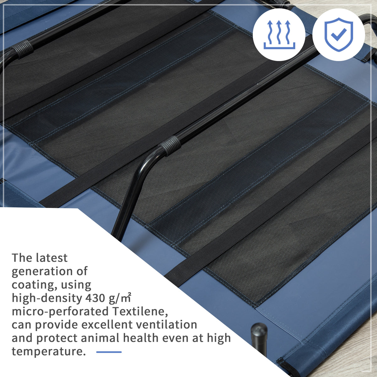 Elevated Dog Bed 48x36 Inches with Breathable Mesh & Carry Bag - Dark Blue