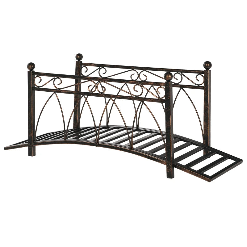 Bronze Metal Arch Zen Garden Bridge with Safety Siderails for Pond & Stream
