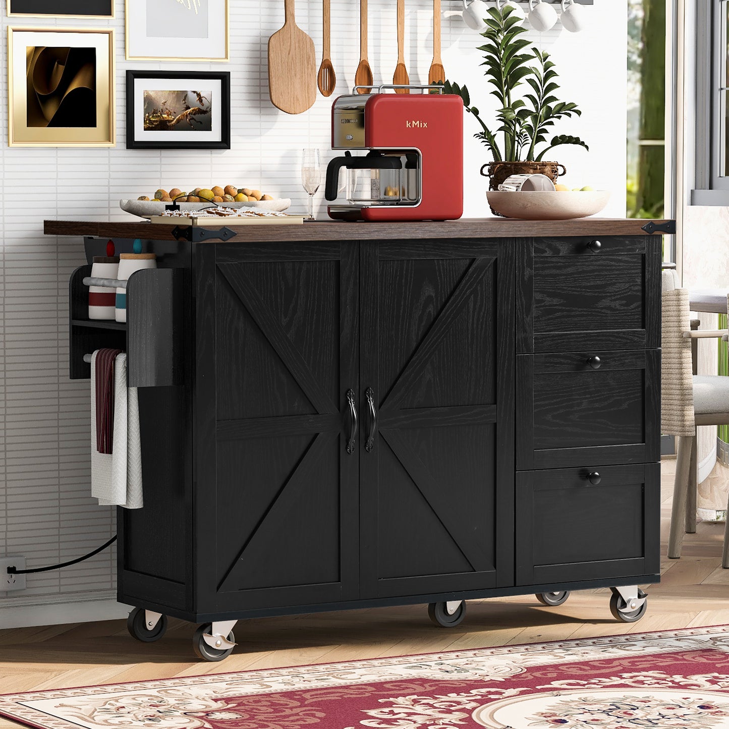 54.5 Farmhouse Kitchen Island With Power Outlet,Kitchen Storage