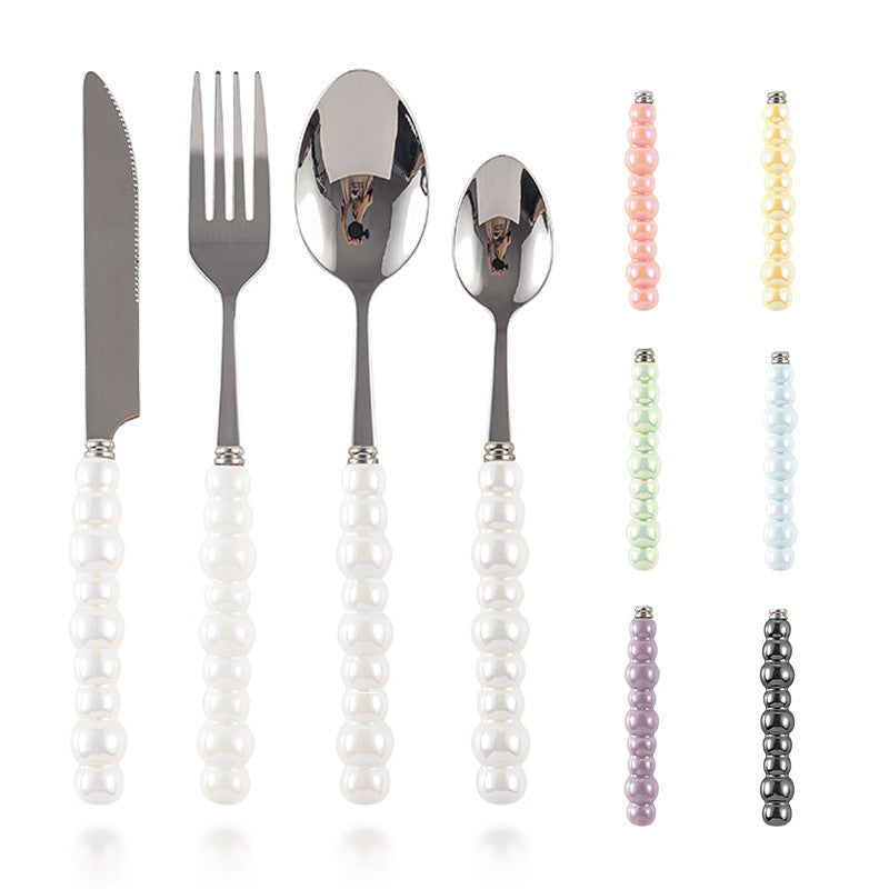 Ceramic Pearl Handle Cutlery Set - Spoon Fork Knife Household Dinnerware
