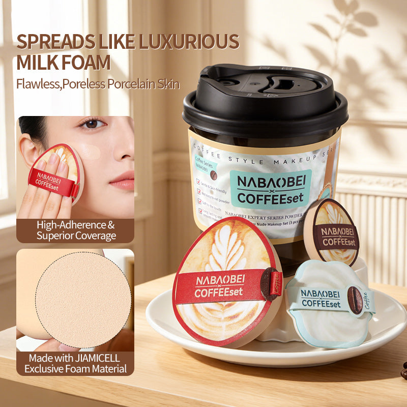 Caramel Macchiato Makeup Sponge Set - 3-Piece Soft Air-Cushion Puff Combo