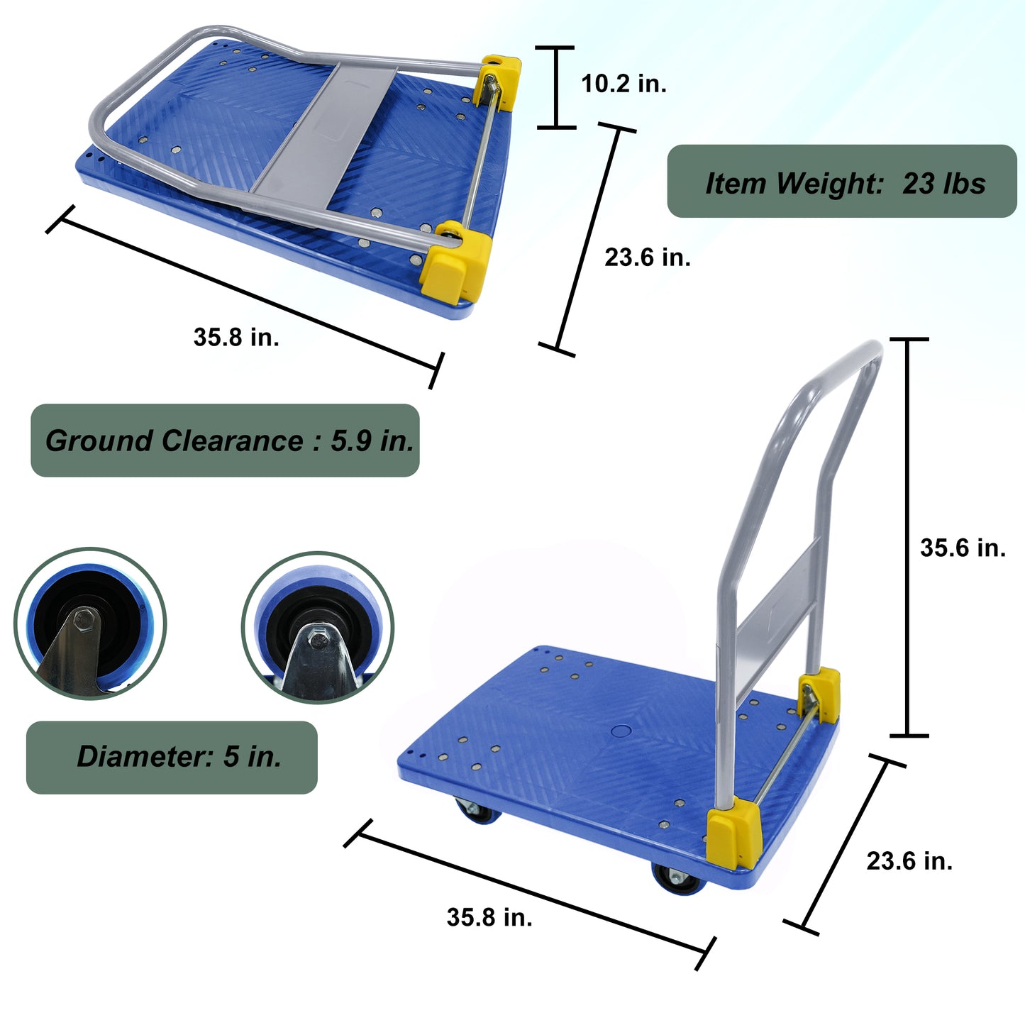 Foldable Push Hand Truck Cart - 880 Lbs Capacity, Blue
