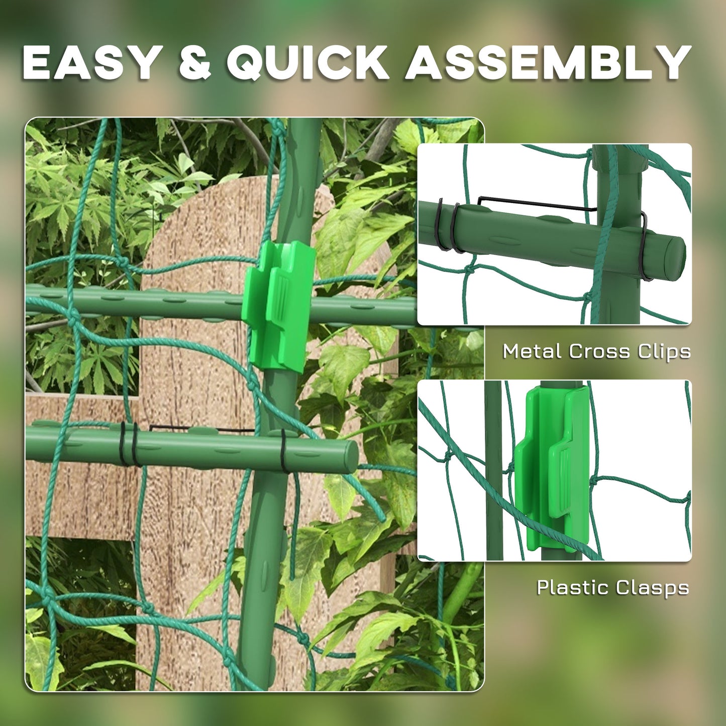 Metal Garden Trellis with Climbing Net - Outdoor Support for Vines, 57x66x81 Inches, Green