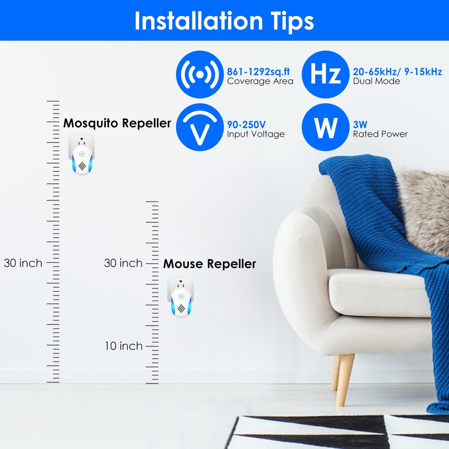 Ultrasonic Pest Repellers - 6 Packs Electric Mouse Deterrent
