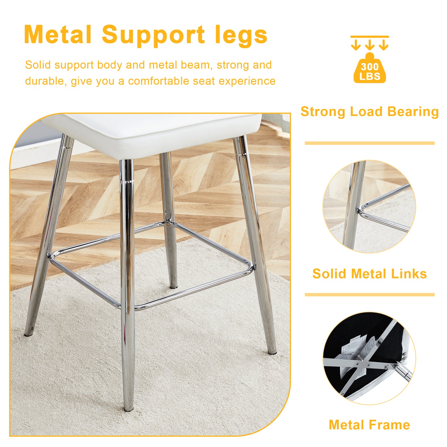 Modern White PU Bar Chair Set - Two Pieces, The Backrest Has A