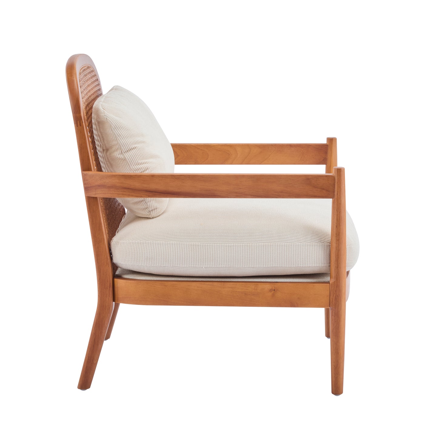 Mid-Century Modern Accent Chair Set - Solid Wood & Rattan, Beige