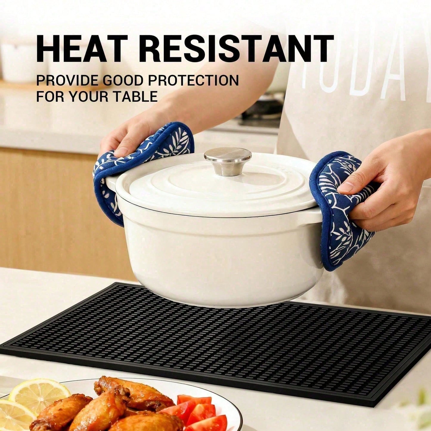 Set Of 2 18x12 Inch Heat Resistant Rubber Drying Mats, Multi Purpose