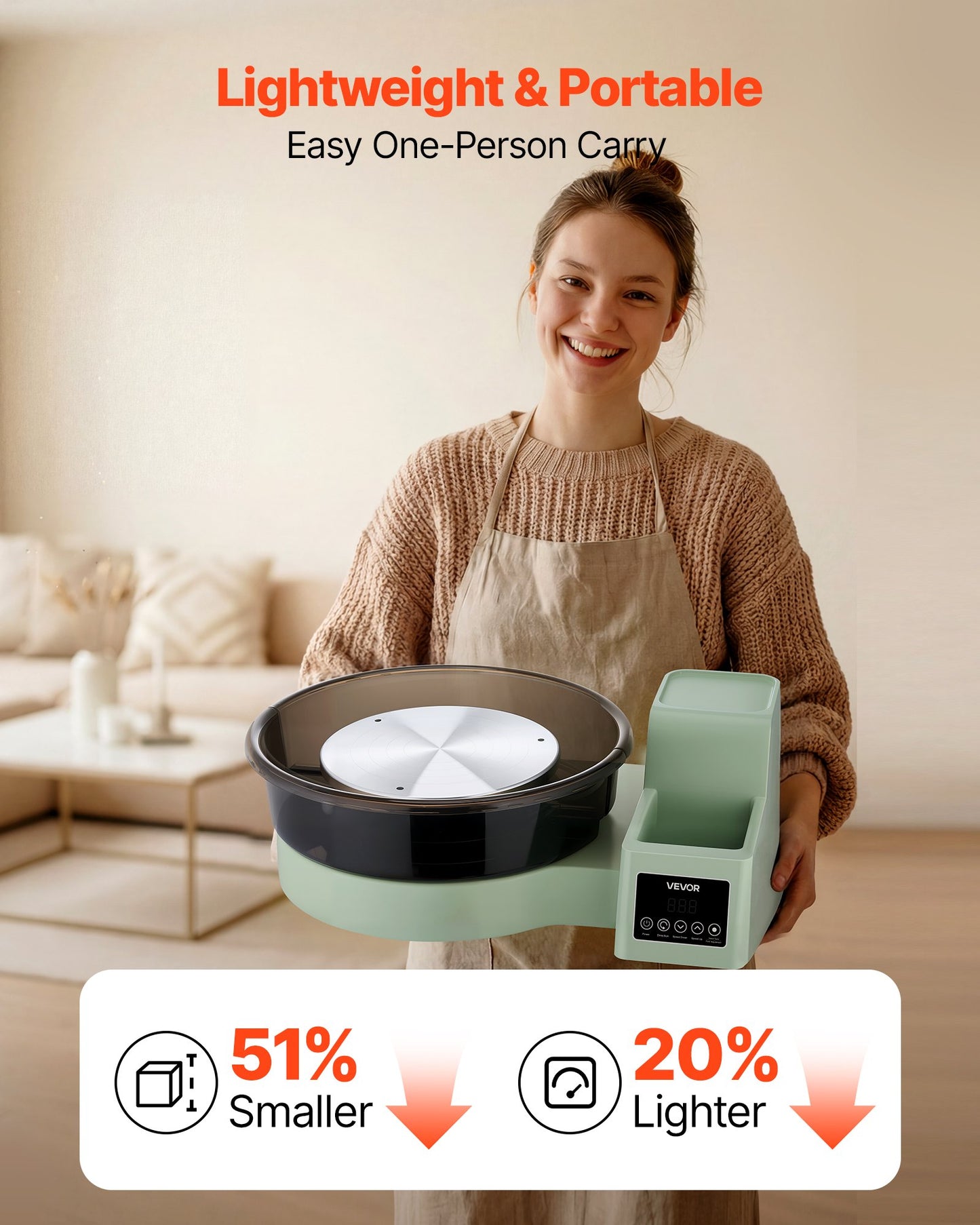 Electric Pottery Wheel for Adults 14 & 11 Inch Turntables 450W Adjustable Speed