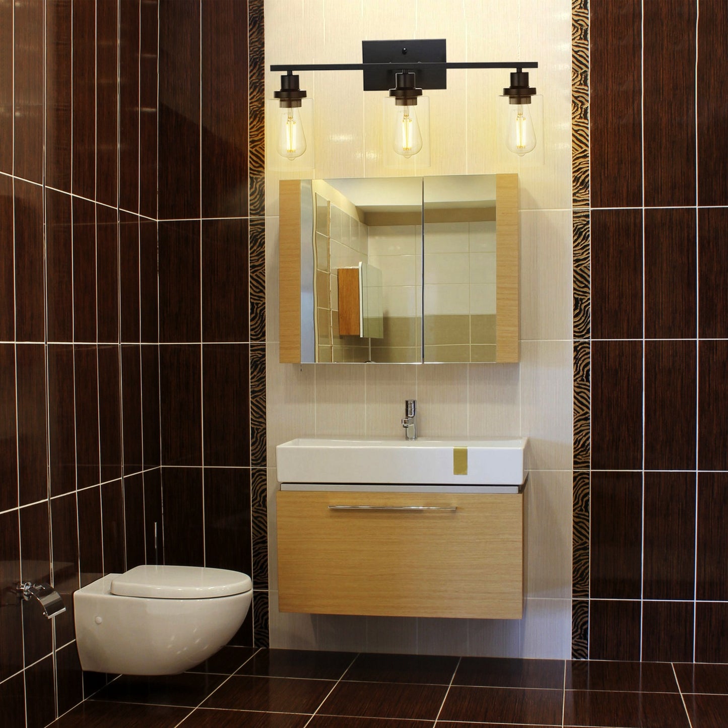 Modern 3-Light Wall Sconce with Glass Shades - Bathroom Vanity & Living Room Lighting