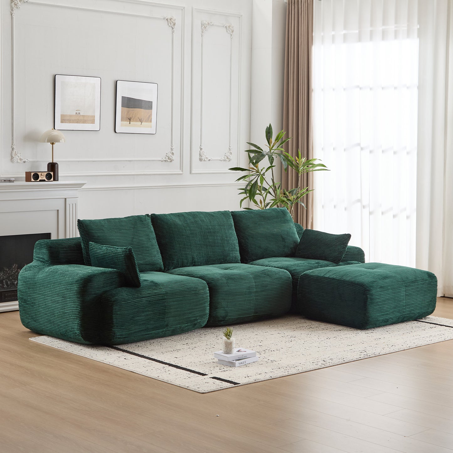 Large Green Modular Memory Foam Sectional Sofa - Pet-Friendly