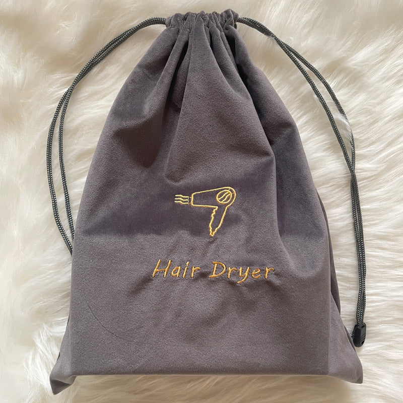 Hair Dryer Storage Bag Travel Flocked Fabric Organizer with Drawstring