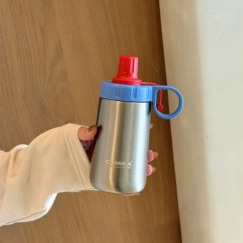 Portable Thermos Cup with Handle - Retro Style, 350ml, Insulated Drinkware