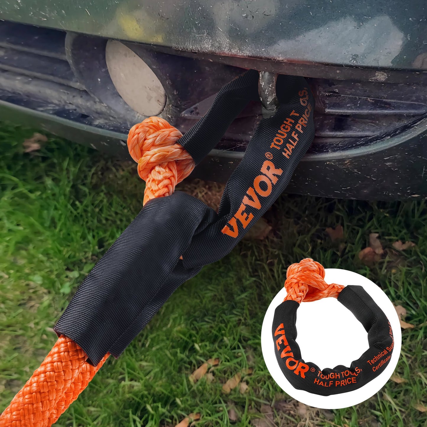Heavy-Duty Synthetic Recovery Rope Set 2PCS 1/2x22 Inch 44,092 lbs Towing Rope