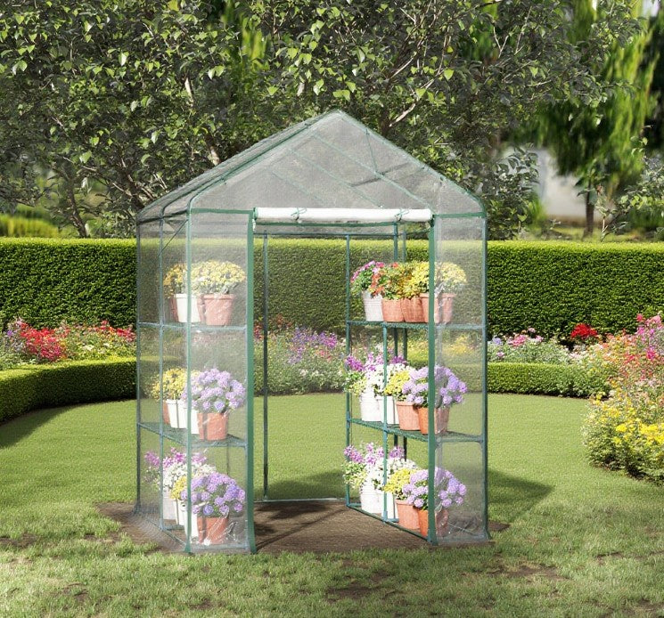 Portable Greenhouse Kit - Clear Steel Frame with Shelves