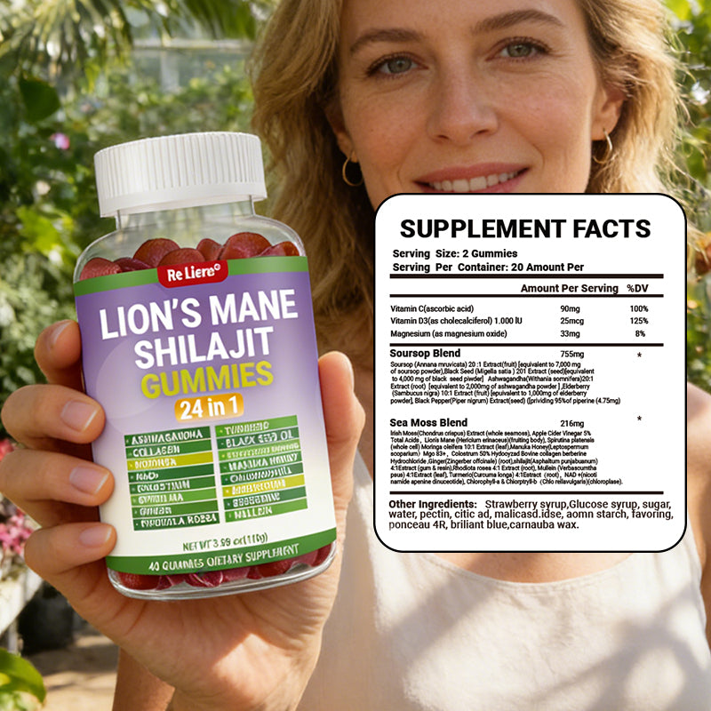 Lion's Mane & Shilajit 24-in-1 Herbal Gummies - 40 Count Daily Supplement