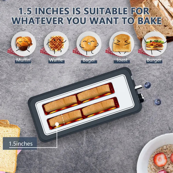 4-Slice Toaster with Wide Long Slots, Matte Black Stainless Steel Kitchen Appliance