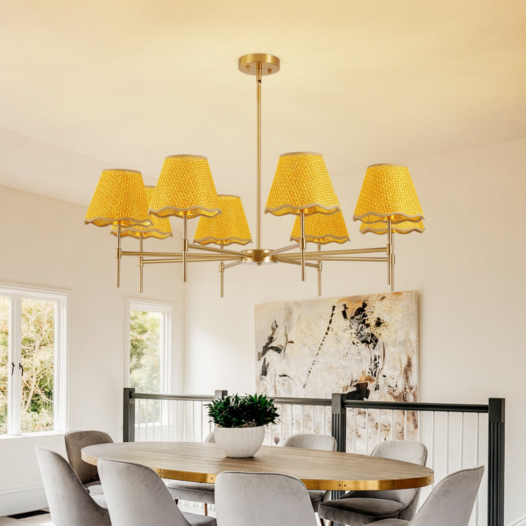 Boho Rattan Pendant Light 8-Light Ceiling Fixture with Adjustable Height