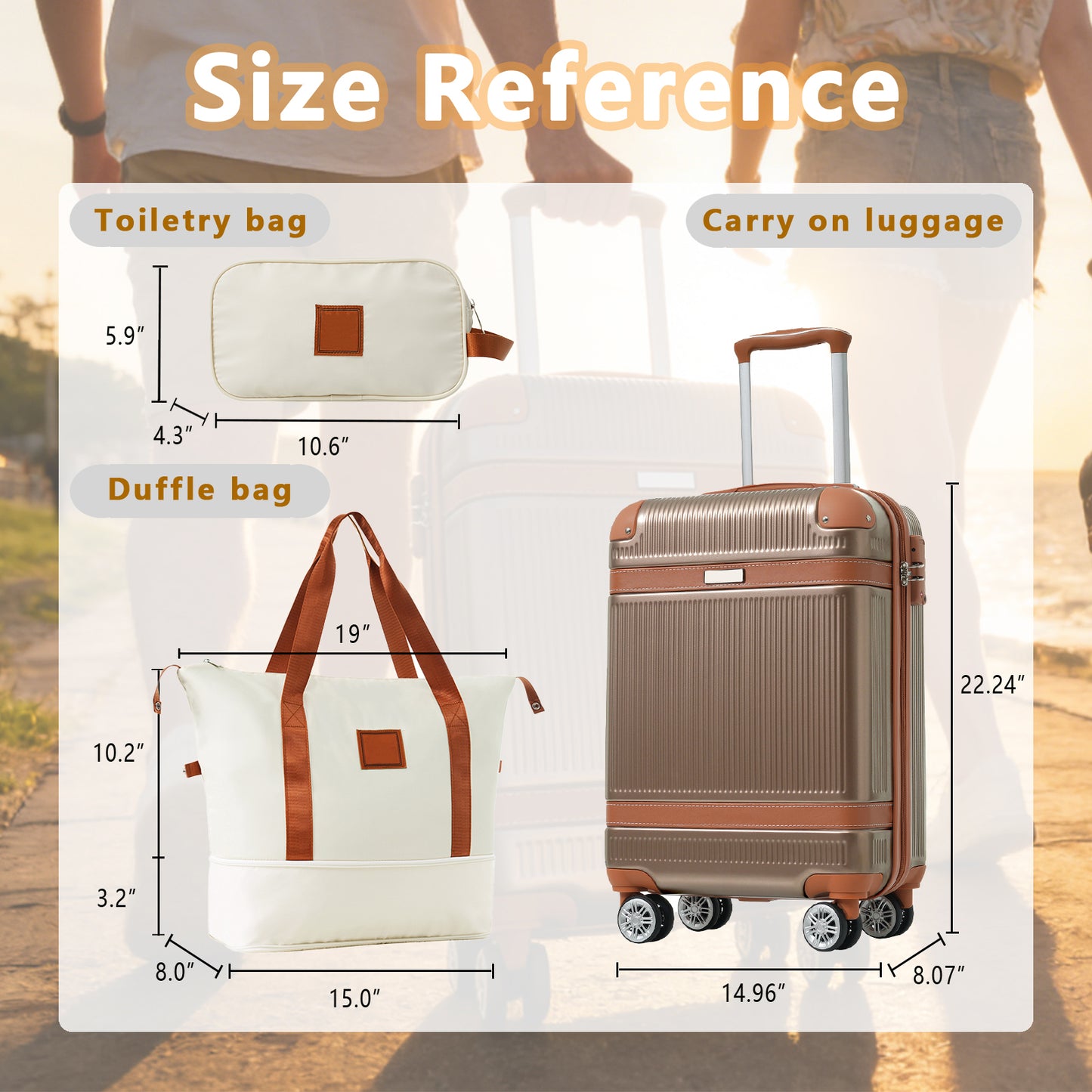 20-Inch Hardshell Luggage Set - 3-Piece Copper Carry-On Suitcase