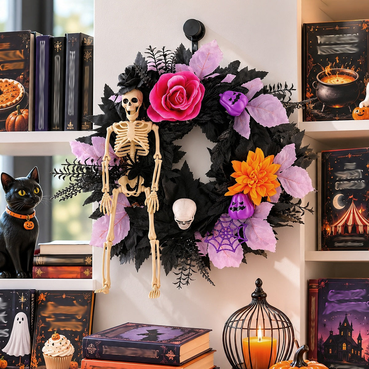 Halloween Skull Wreath Decoration Spooky Door Hanger for Home Party