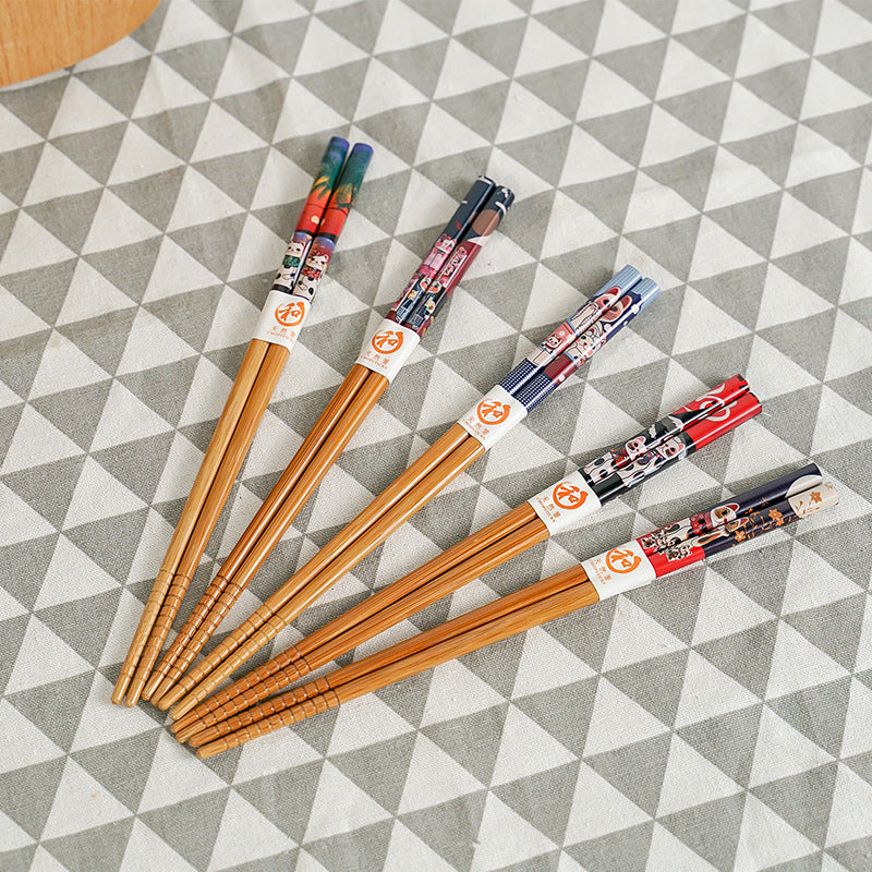 Lucky Cat Chopsticks Set - 5 Pairs Japanese Style Bamboo Dinnerware