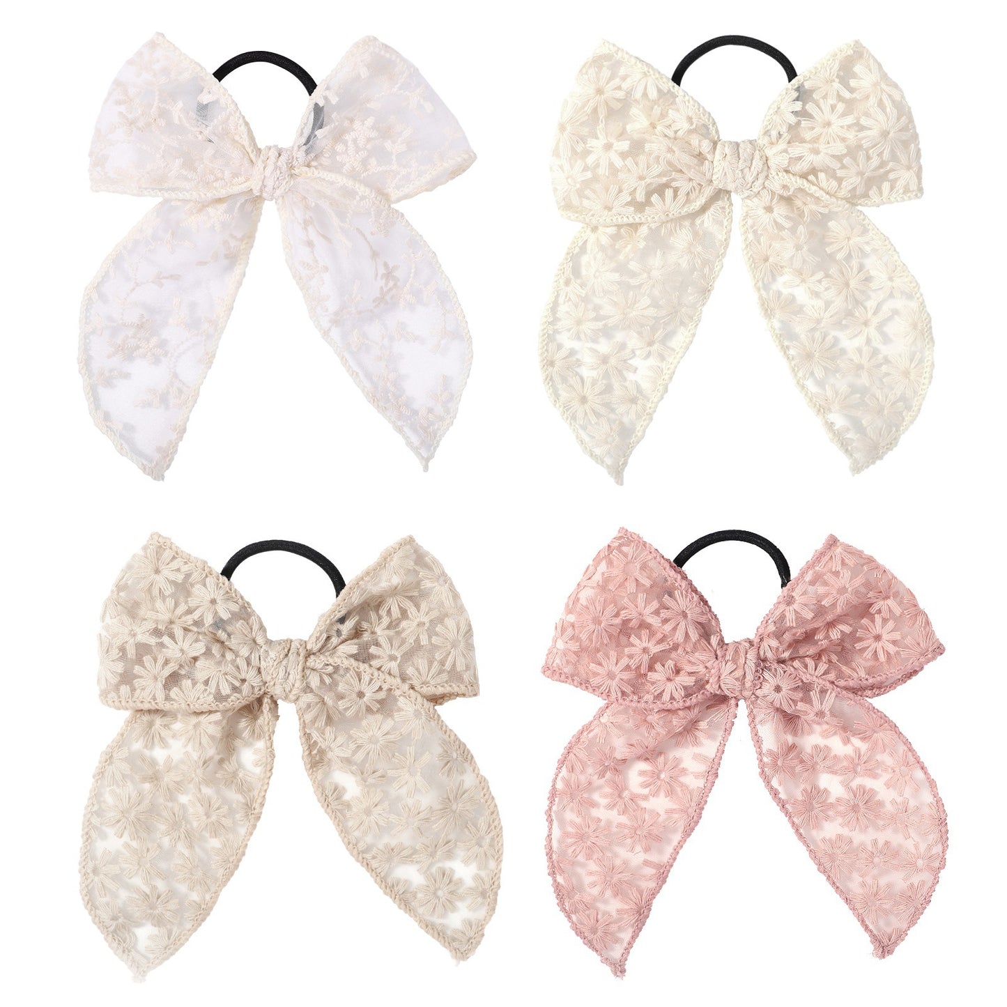Cute Embroidered Bowknot Hair Ring with Lace and Floral Design - Child & Women Hair Accessories