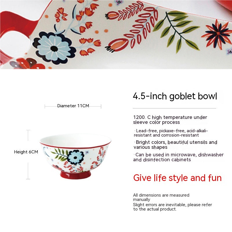 Porcelain Floral Style Dinnerware Set - American Tableware with Assorted Plates and Bowls