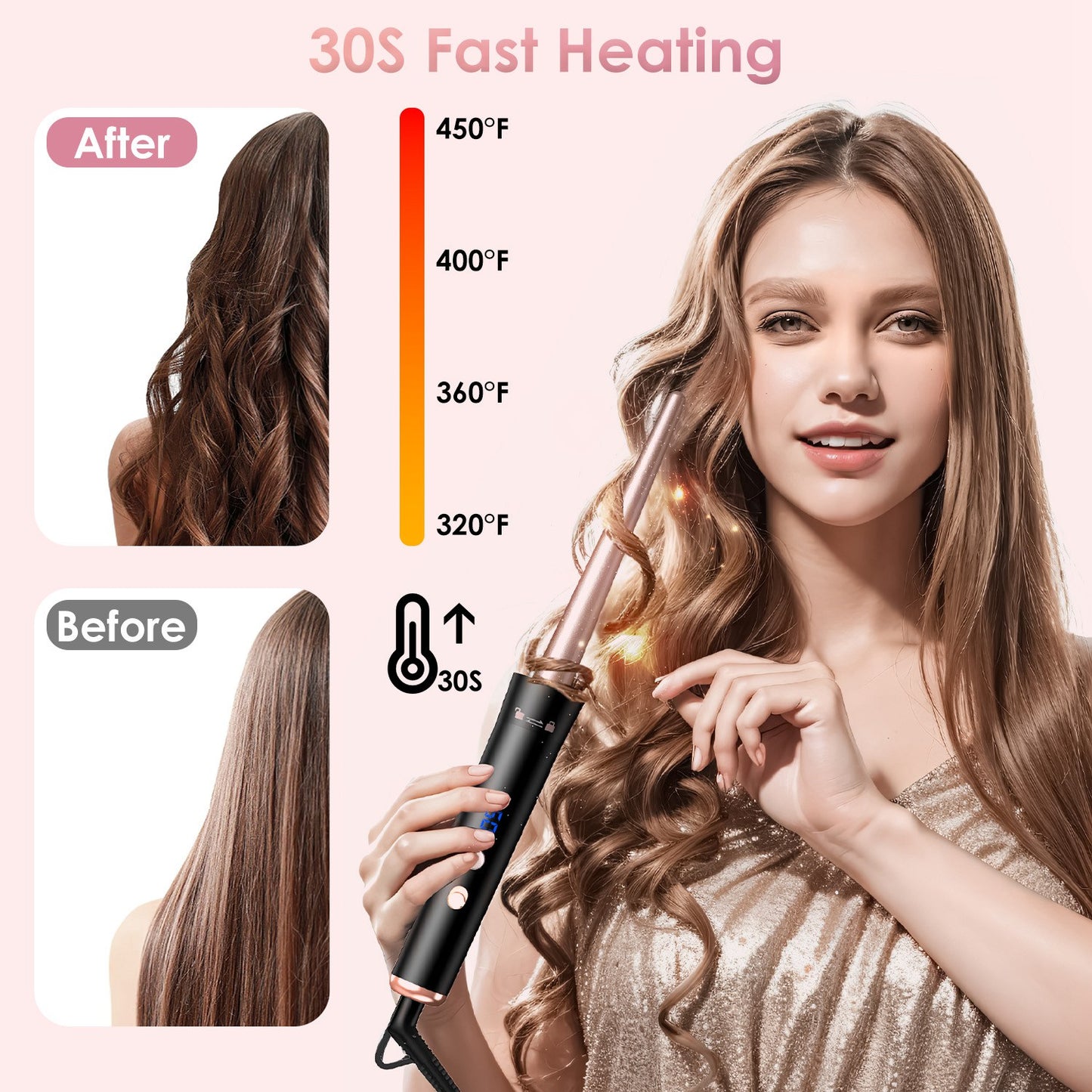 5-in-1 Curling Iron Wand Set with Interchangeable Barrels & Heat Control