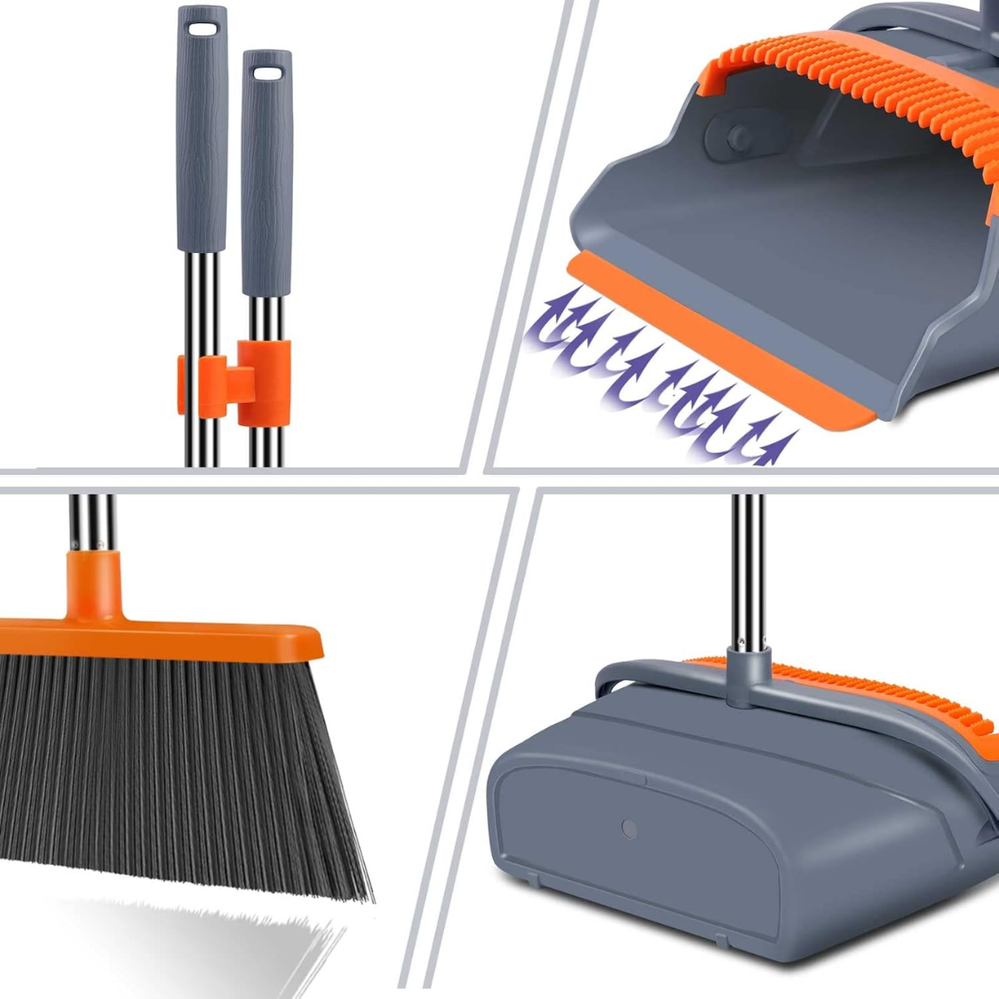 Self-Cleaning Broom and Dustpan Set with Extendable Pole - Indoor & Outdoor Sweeping
